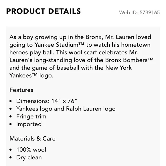 Ralph Lauren Dark Blue Scarf with White Stripes - Picture 5 of 5